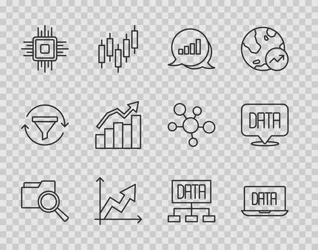 Set line Search with folder, Data analysis, Pie chart infographic, Financia.. イラスト素材