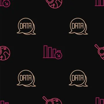 Set line Search globe, Data analysis and Financial growth decrease on seamless Stock Illustration