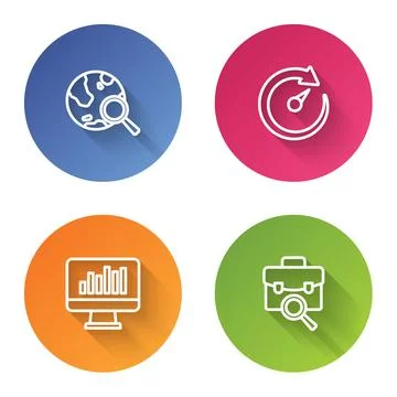 Set line Search globe, Digital speed meter, Monitor with graph chart and Work Stockillustratie