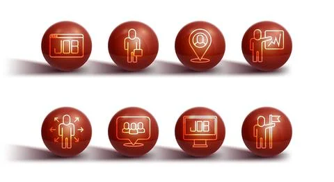 Set line Search job, Multitasking manager working, Leader of team of executiv Stock Illustration