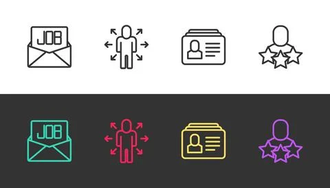 Set line Search job, Multitasking manager working, Resume and Productive hu.. 스톡 일러스트