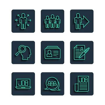 Set line Search job, Project team base, Leader of of executives, Resume, Ma.. Stock Illustration