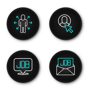Set line Search job, Worker and Multitasking manager working icon. Vector 스톡 일러스트