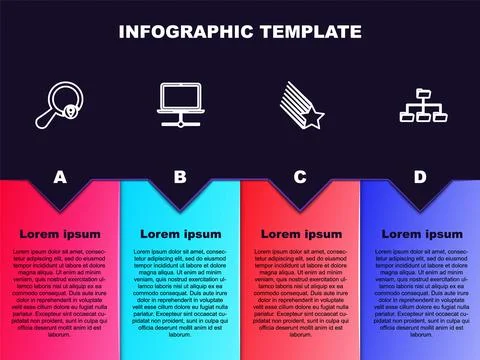 Set line Search location, Computer network, Falling star and Folder tree Stock Illustration