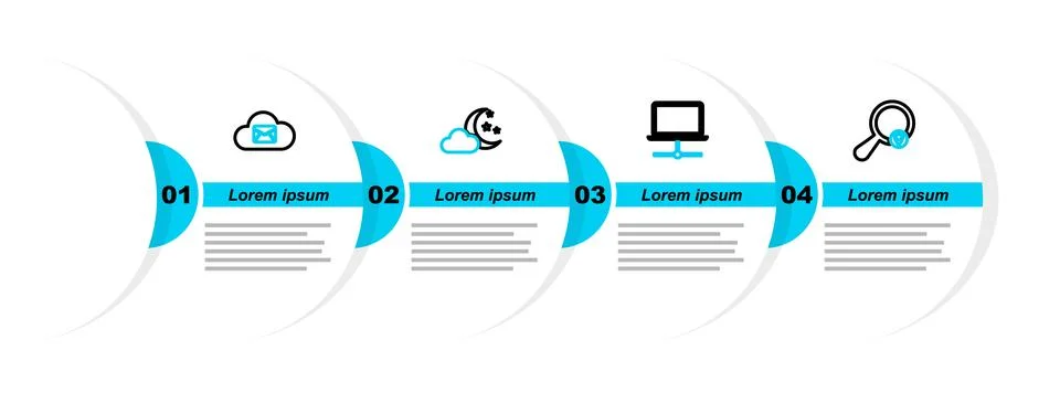 Set line Search location, Computer network, Cloud with moon and stars and m.. Illustrazione stock