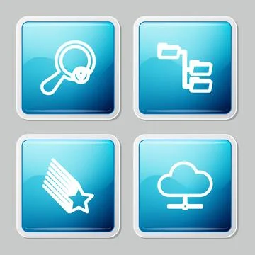 Set line Search location, Folder tree, Falling star and Network cloud connect Stock Illustration