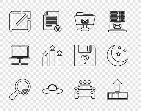 Set line Search location, Loading, FTP folder download, UFO flying spaceshi.. Stock Illustration