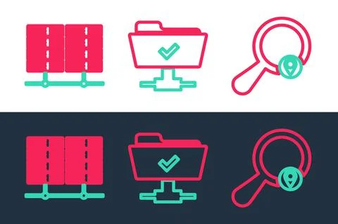 Set line Search location, Server, Data, Web Hosting and FTP operation successful Stock Illustration