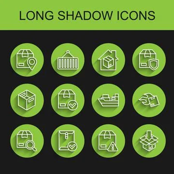 Set line Search package, Envelope and check mark, Location with cardboard box Stock Illustration