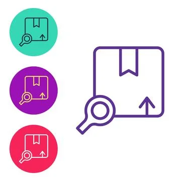 Set line Search package icon isolated on white background. Parcel tracking Stock Illustration