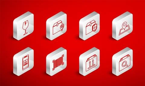 Set line Search package, Location with cardboard box, Delivery security shi.. Stock Illustration