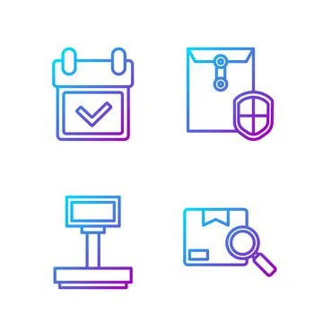 Set line Search package, Scale, Calendar with check mark and Envelope with イラスト素材