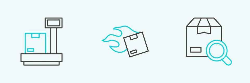 Set line Search package, Scale with cardboard box and Carton icon. Vector イラスト素材