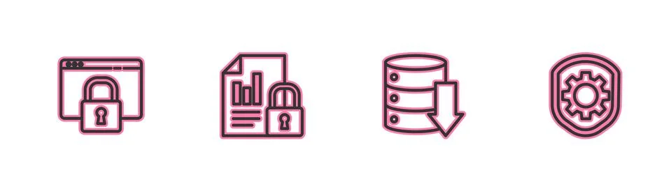 Set line Secure your site with HTTPS, SSL, Server, Data, Web Hosting, Document Illustration