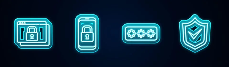 Set line Secure your site with HTTPS, SSL, Mobile closed padlock, Password Иллюстрация