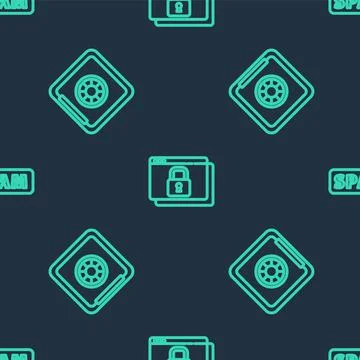 Set line Secure your site with HTTPS, SSL, Safe and Spam on seamless pattern Иллюстрация