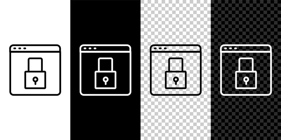 Set line Secure your site with HTTPS, SSL icon isolated on black and white 库存插图