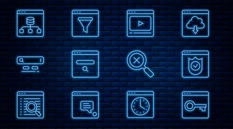 Set line Secure your site with HTTPS, SSL, Browser shield, Online play video Illustration