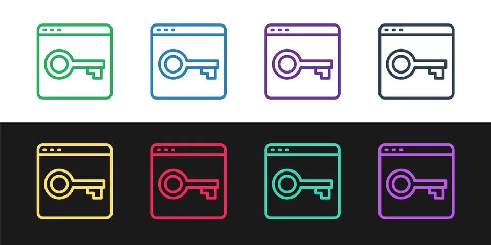 Set line Secure your site with HTTPS, SSL icon isolated on black and white 库存插图