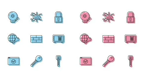 Set line Secure your site with HTTPS, SSL, Key, Ringing alarm bell, Bricks, Safe Illustration