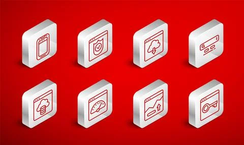 Set line Secure your site with HTTPS, SSL, Browser shield, Cloud download Illustration