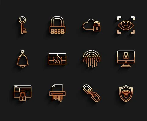 Set line Secure your site with HTTPS, Key, Chain link, Shield WiFi wireless イラスト素材