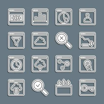Set line Secure your site with HTTPS, Graph chart infographic, Cloud technology Illustration