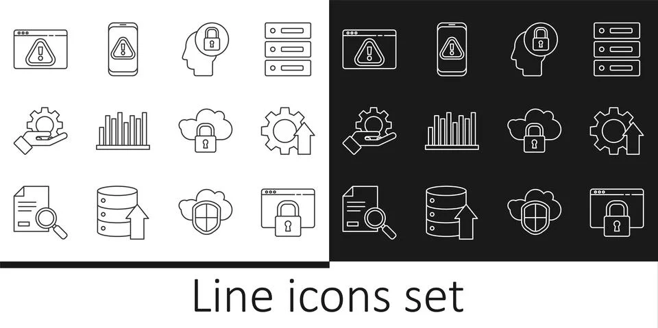 Set line Secure your site with HTTPS, SSL, Arrow growth gear, Human head lock イラスト素材