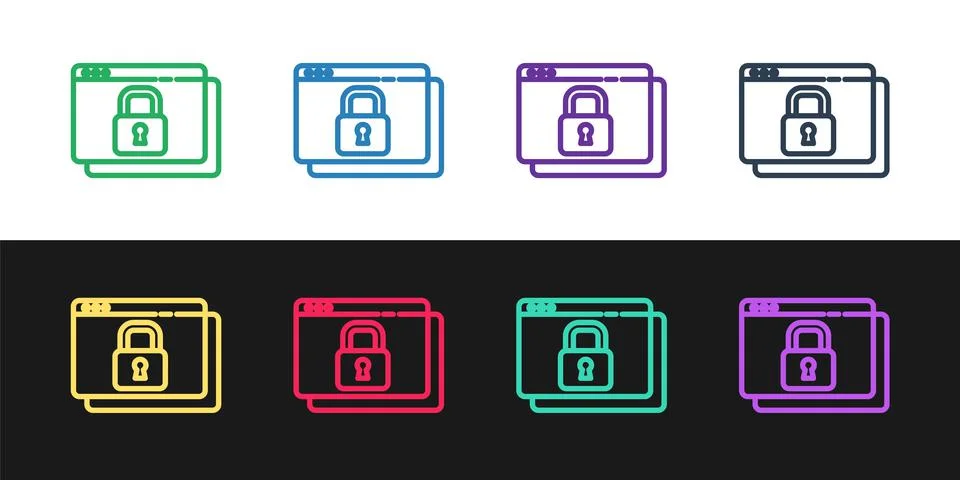 Set line Secure your site with HTTPS, SSL icon isolated on black and white Stockillustratie
