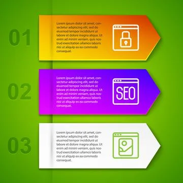 Set line Secure your site with HTTPS, SSL, SEO optimization and Photo retouching イラスト素材