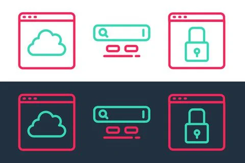 Set line Secure your site with HTTPS, SSL, Cloud technology data transfer and Иллюстрация