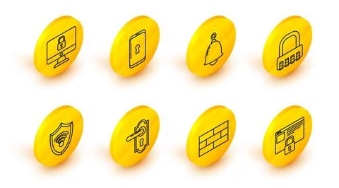 Set line Secure your site with HTTPS, SSL, Bricks, Door handle, Shield WiFi イラスト素材