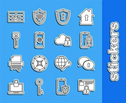 Set line Secure your site with HTTPS, SSL, Protection of personal data Illustration