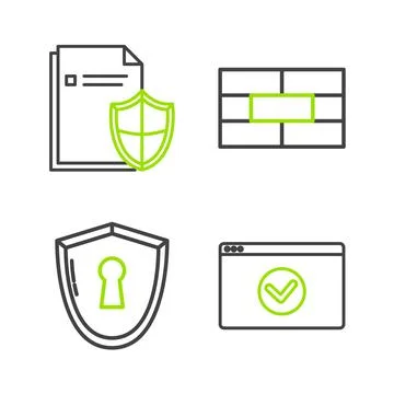 Set line Secure your site with HTTPS, SSL, Shield keyhole, Bricks and Document 库存插图