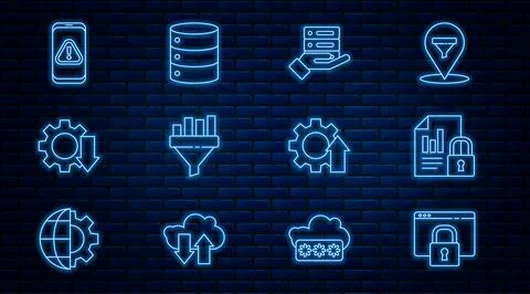 Set line Secure your site with HTTPS, SSL, Document and lock, Server, Data, W Иллюстрация