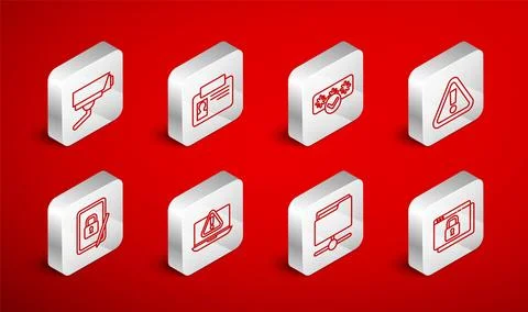 Set line Secure your site with HTTPS, Identification badge, Password protection Illustration