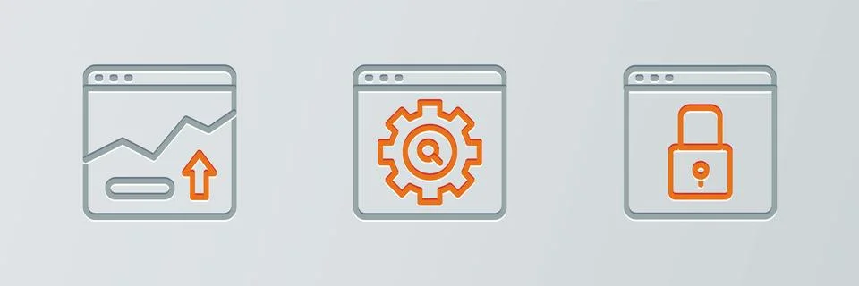 Set line Secure your site with HTTPS, SSL, Financial growth increase and Browser Illustration