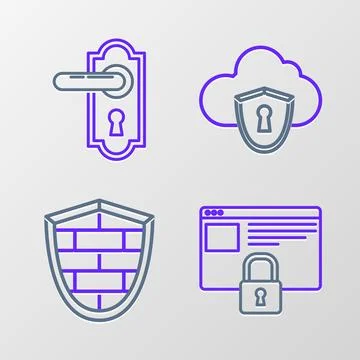 Set line Secure your site with HTTPS, SSL, Shield cyber security brick wall Ilustração Stock