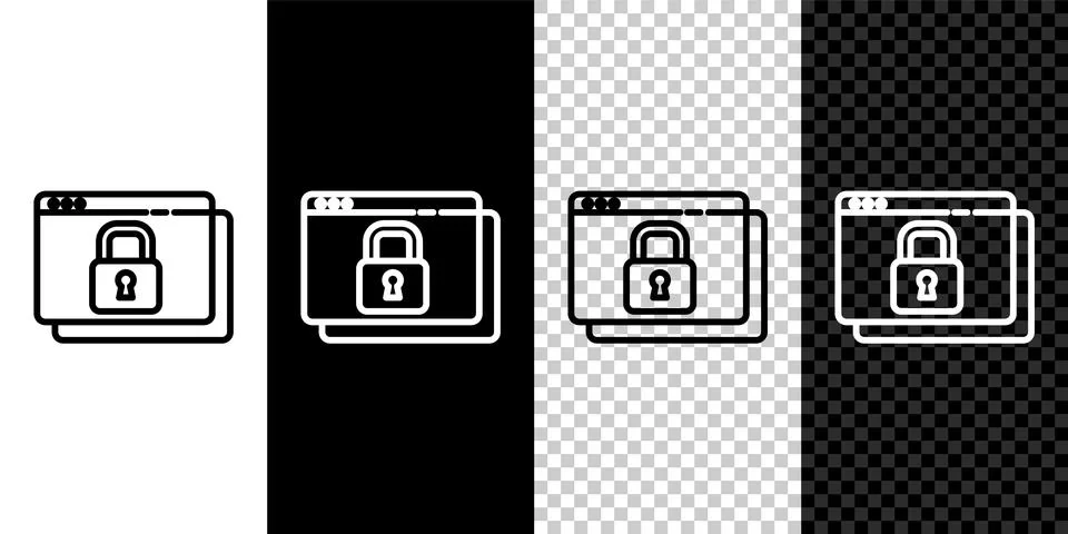 Set line Secure your site with HTTPS, SSL icon isolated on black and white 库存插图