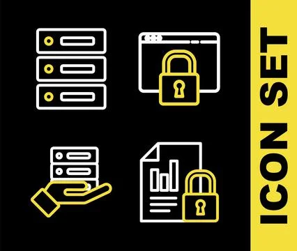 Set line Secure your site with HTTPS, SSL, Document and lock, Server, Data, Web Illustration