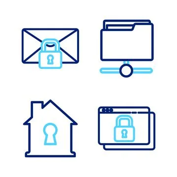 Set line Secure your site with HTTPS, SSL, House under protection, FTP folder Illustration