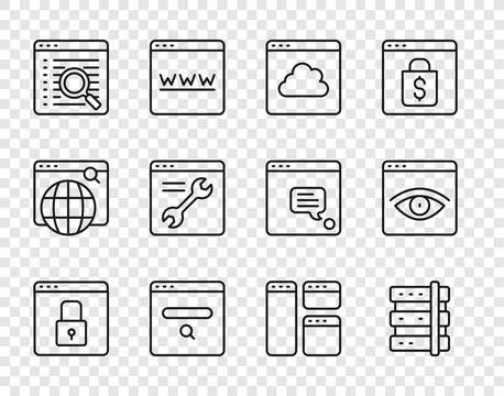 Set line Secure your site with HTTPS, SSL, Server, Cloud technology data Ilustração Stock