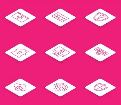 Set line Secure your site with HTTPS, Firewall, security wall, Shield key, House Stock Illustration