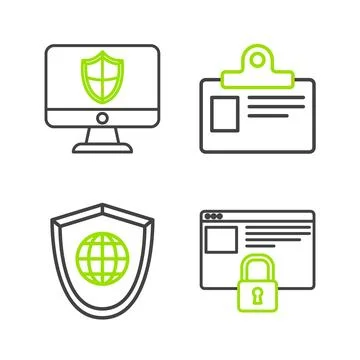 Set line Secure your site with HTTPS, SSL, Shield world globe, Identification 库存插图