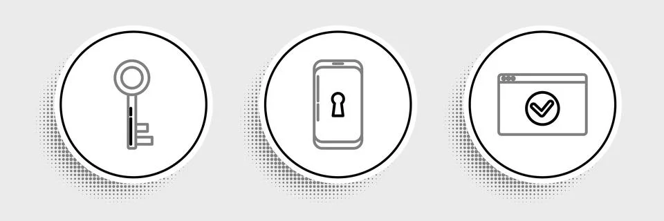 Set line Secure your site with HTTPS, SSL, Key and Smartphone lock icon. Vector Illustration