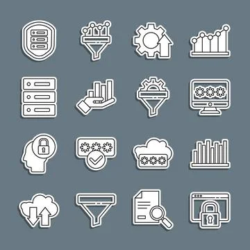 Set line Secure your site with HTTPS, SSL, Pie chart infographic, Monitor Illustration