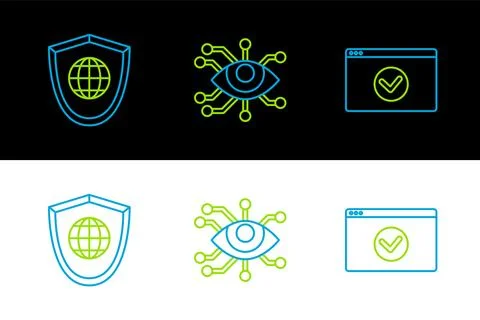 Set line Secure your site with HTTPS, SSL, Shield world globe and Eye scan .. Stock Illustration