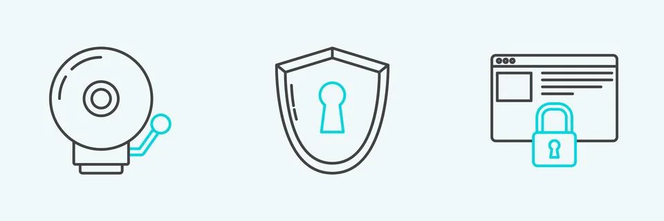 Set line Secure your site with HTTPS, SSL, Ringing alarm bell and Shield ke.. Illustration