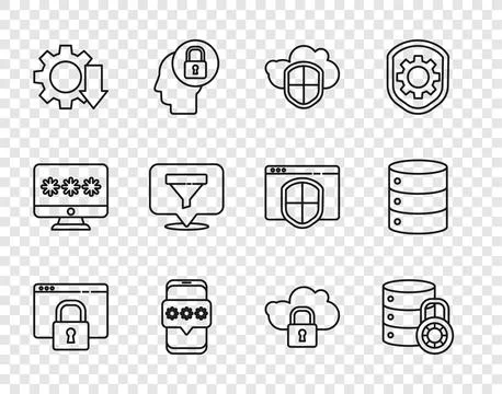 Set line Secure your site with HTTPS, SSL, Server security lock, Cloud and .. イラスト素材