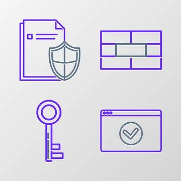 Set line Secure your site with HTTPS, SSL, Key, Bricks and Document protect.. 库存插图